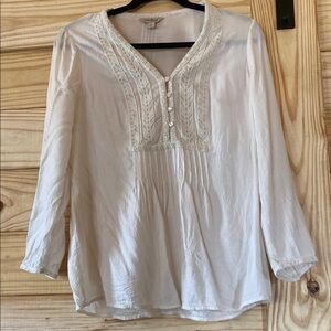 Lucky Brand Peasant Embroidered Cream Blouse Small